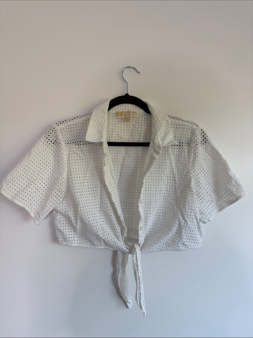 MICHAEL Michael Kors White Eyelet Tie-Front Button Down Top